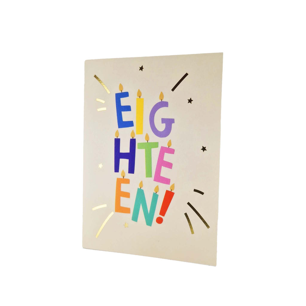 Gold Foiled Eighteen! Letter Candles Birthday Card