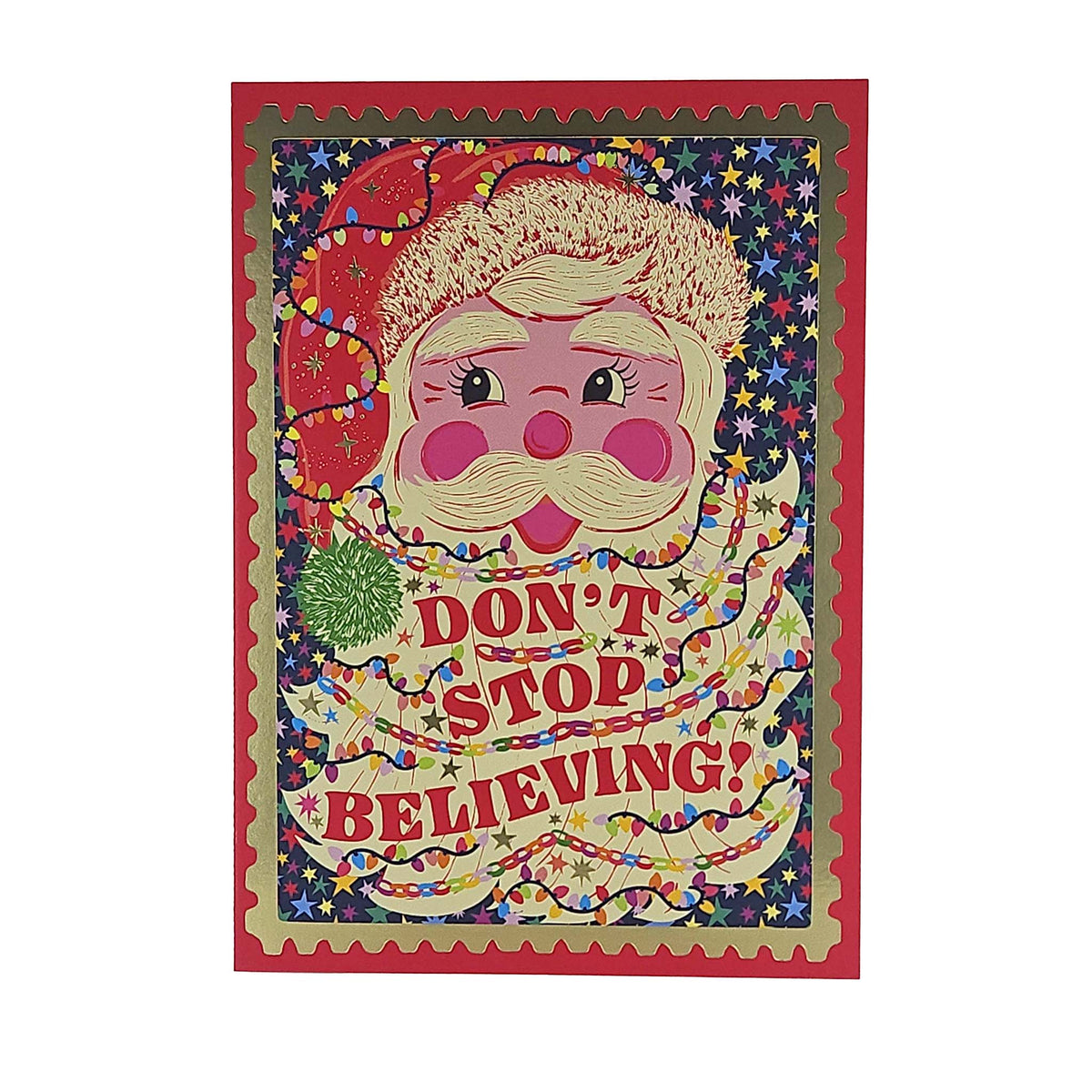 Don't Stop Believing Santa Gold Foiled Christmas Card