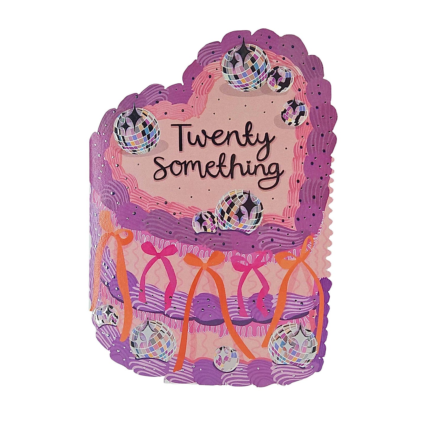 Twenty Something Silver Foiled Cutout Heart Cake Birthday Card
