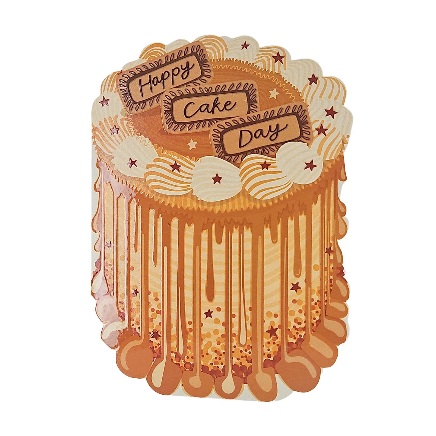 Happy Cake Day Spot Varnish Cutout Caramel Cake Birthday Card