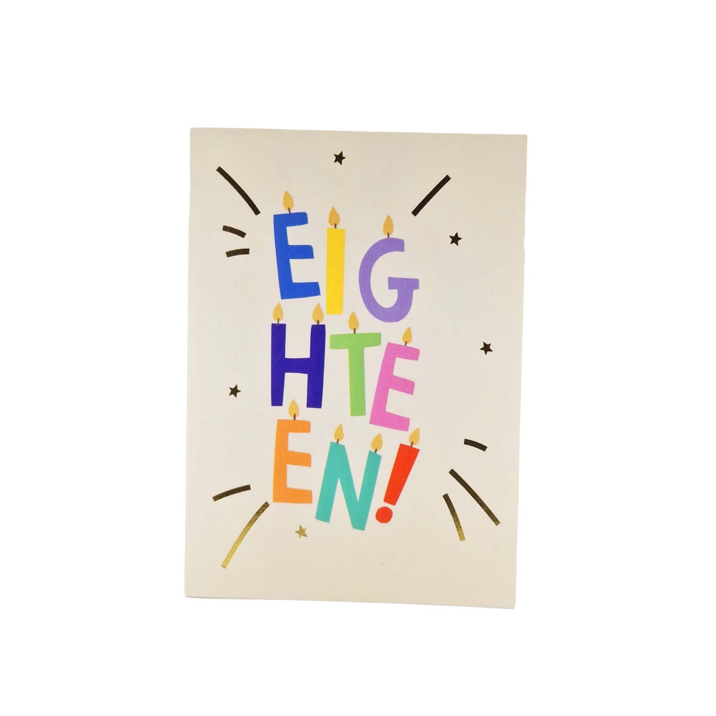 Gold Foiled Eighteen! Letter Candles Birthday Card