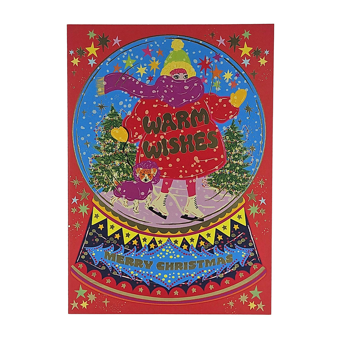 Warm Wishes Snow Globe Gold Foiled Christmas Card