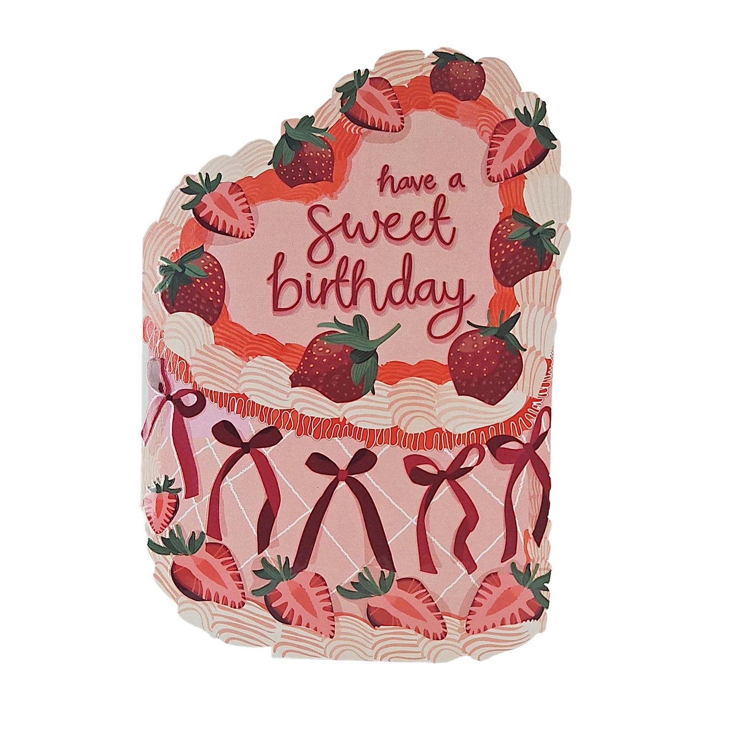 Sweet Birthday Strawberry Spot Varnish Cutout Heart Cake Birthday Card