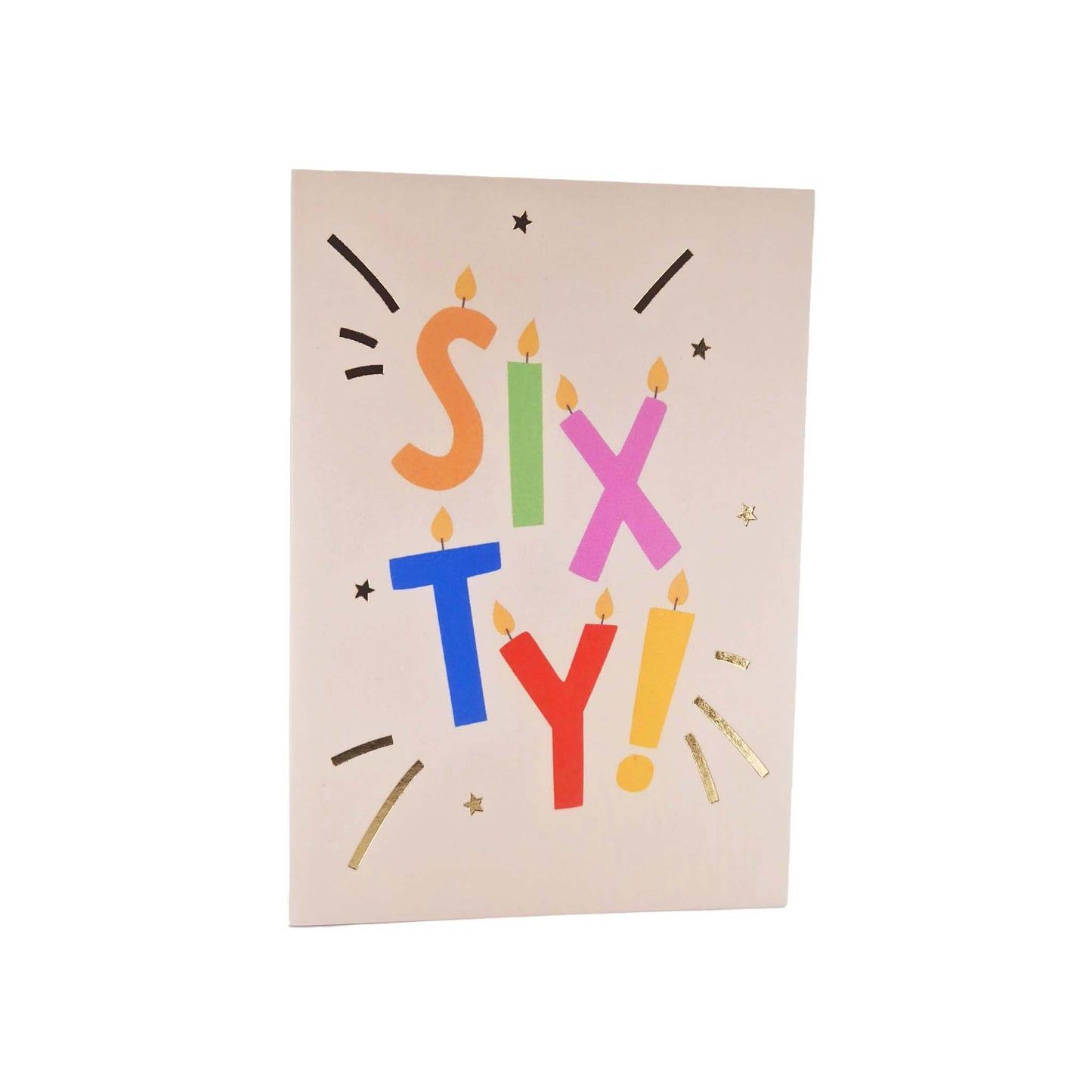 Gold Foiled Sixty! Letter Candles Birthday Card