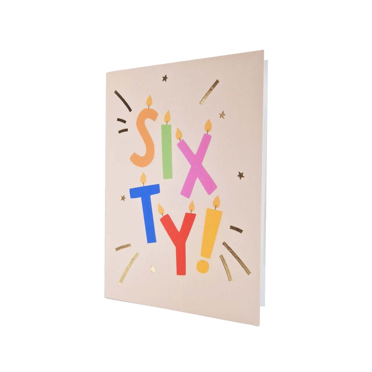 Gold Foiled Sixty! Letter Candles Birthday Card