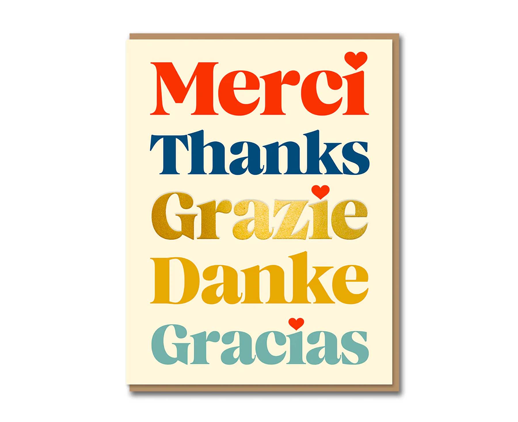 Merci Thanks Grazie Danke Gracias Gold Foiled Serif Thank You Card