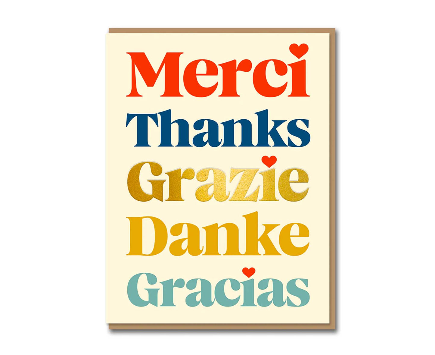 Merci Thanks Grazie Danke Gracias Gold Foiled Serif Thank You Card