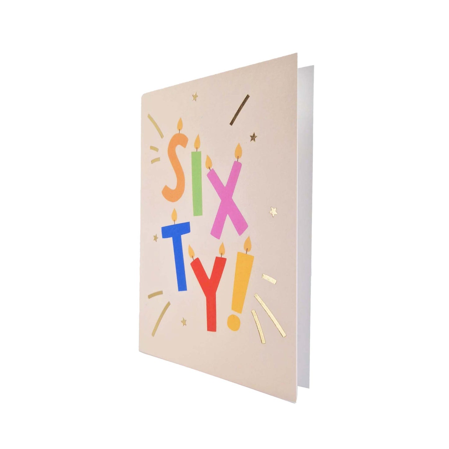 Gold Foiled Sixty! Letter Candles Birthday Card