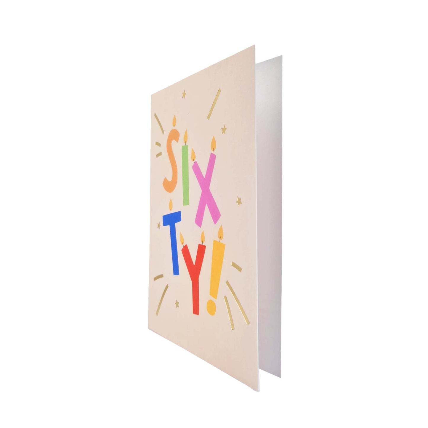 Gold Foiled Sixty! Letter Candles Birthday Card