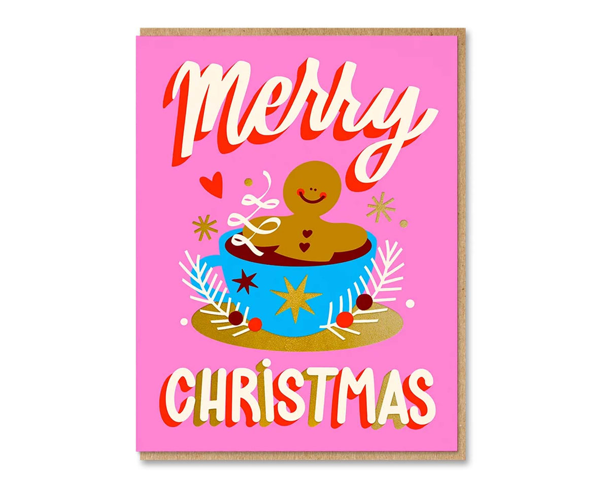 Gingerbread Mug Gold Foiled Christmas Card