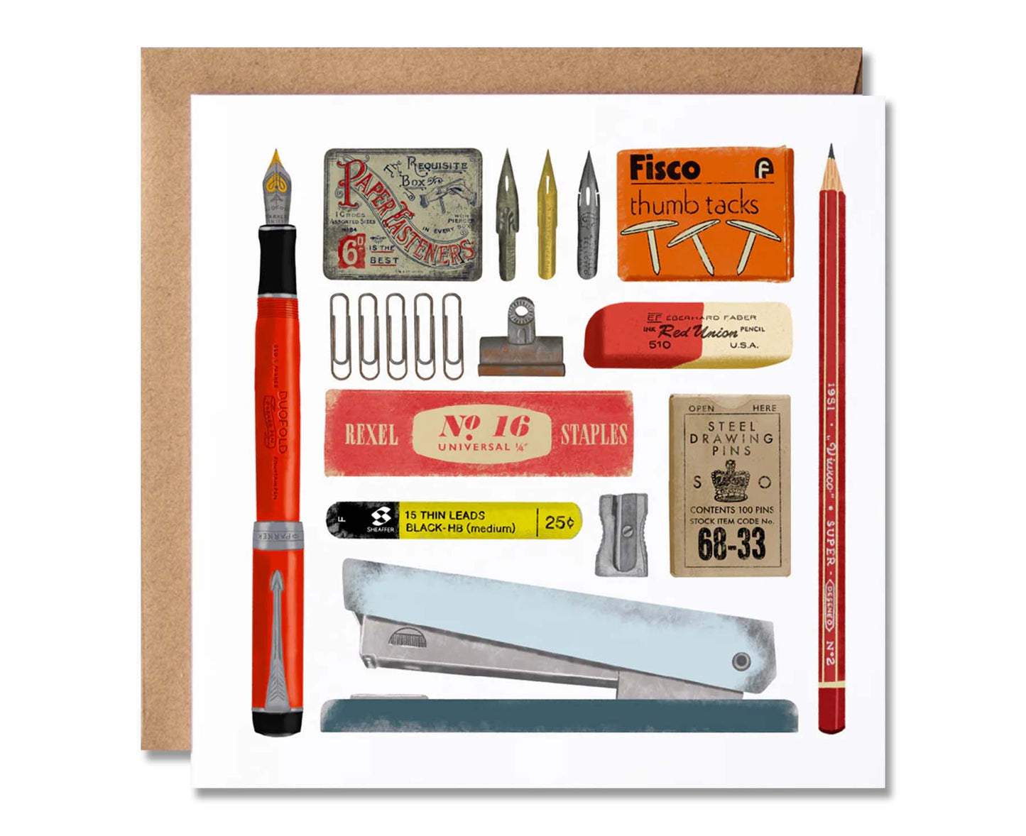 Vintage Stationery Illustrated Card