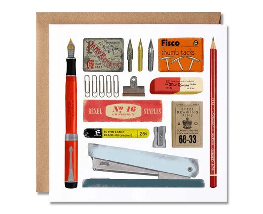 Vintage Stationery Illustrated Card