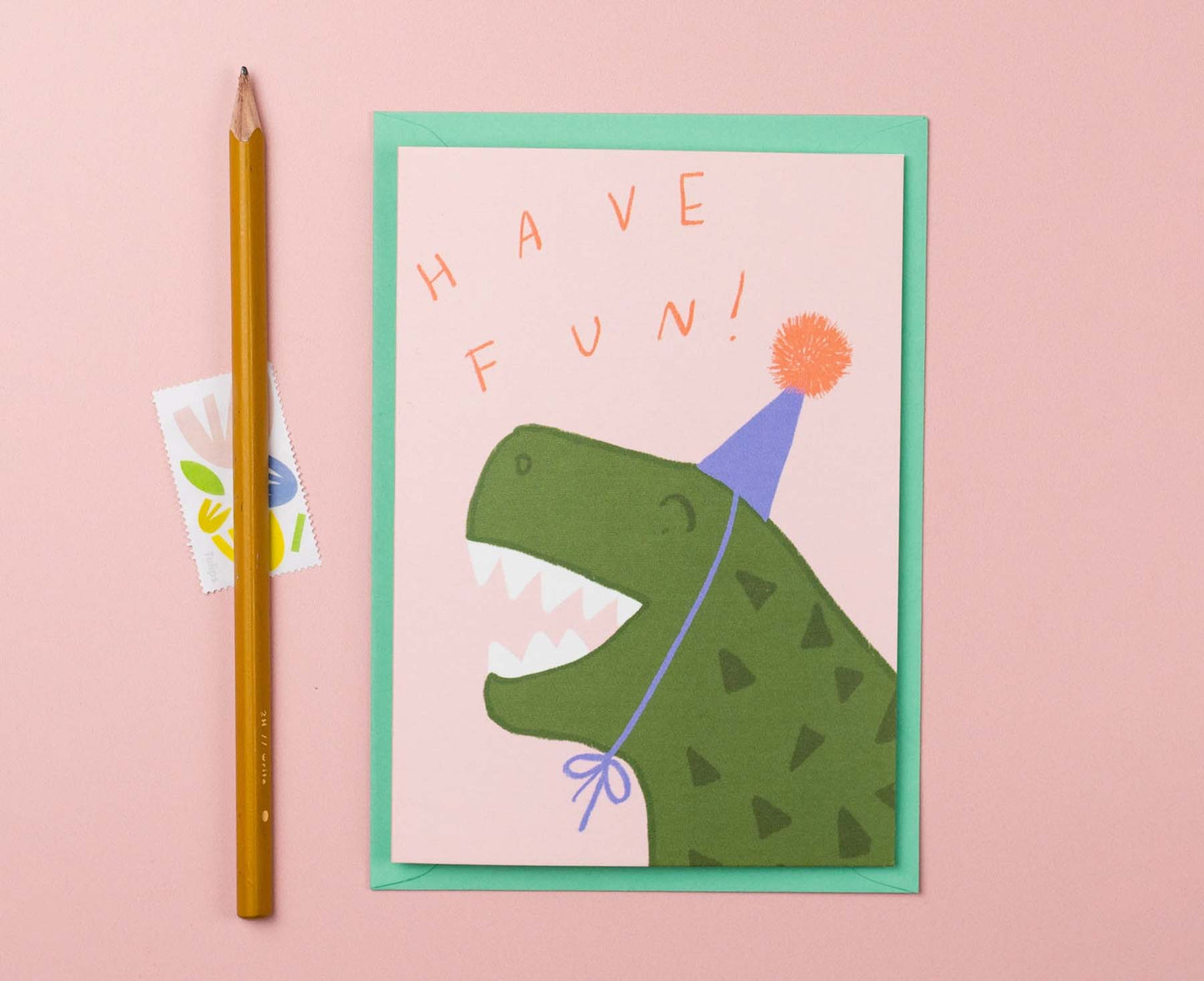 T-Rex Have Fun Illustrated Dinosaur Birthday Card