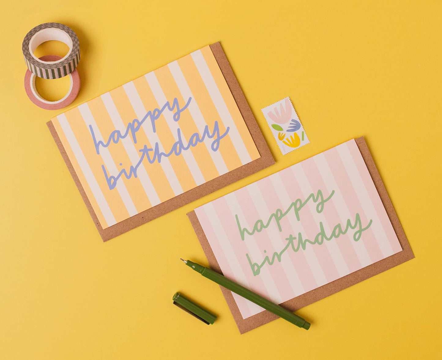 Happy Birthday Yellow Candy Stripes Birthday Card