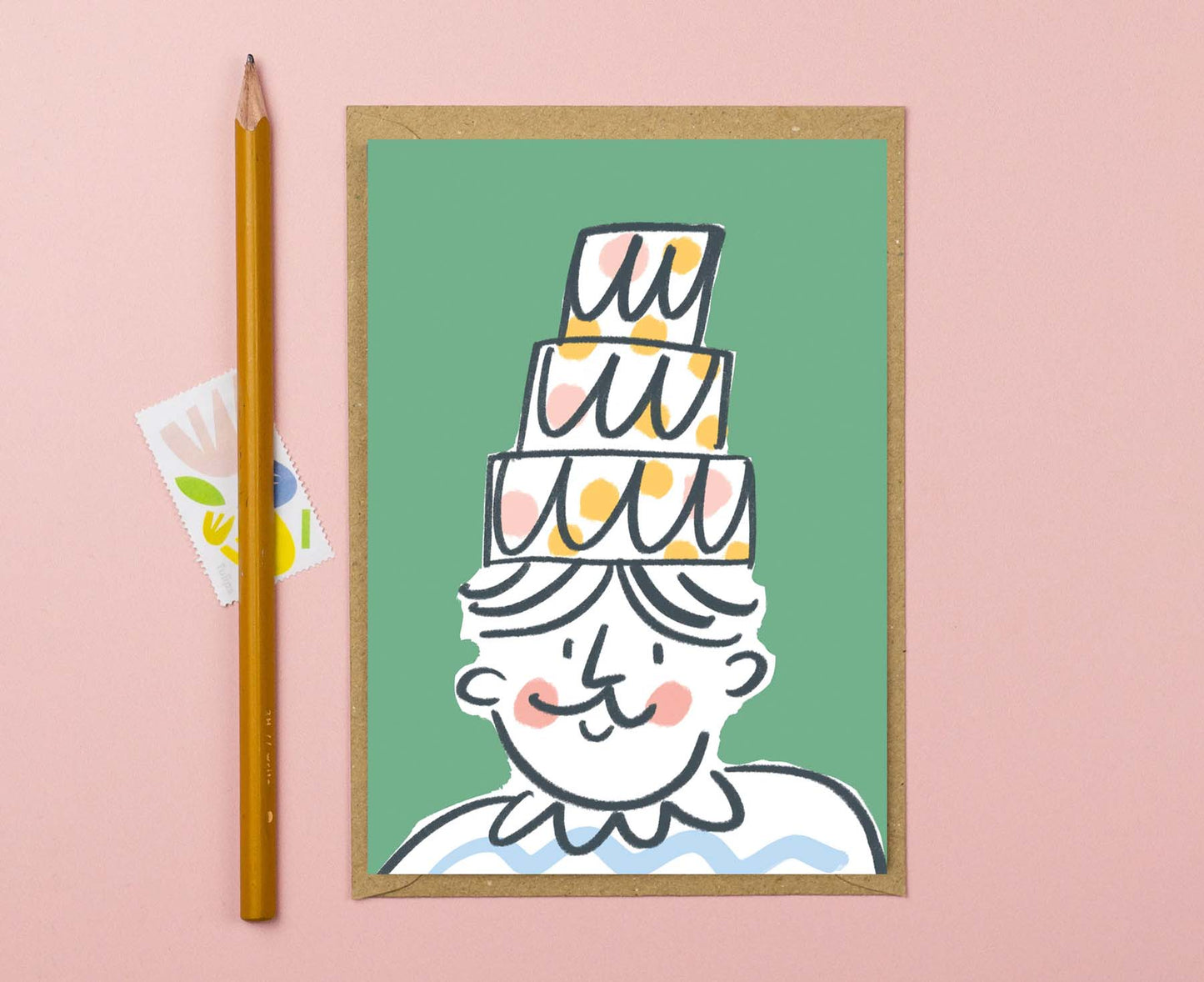 Birthday Cake Hat Illustrated Birthday Card