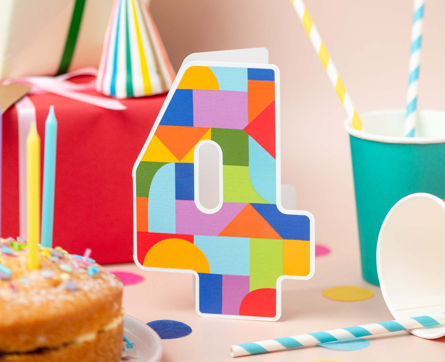 Number Four Die Cut 4th Birthday Card