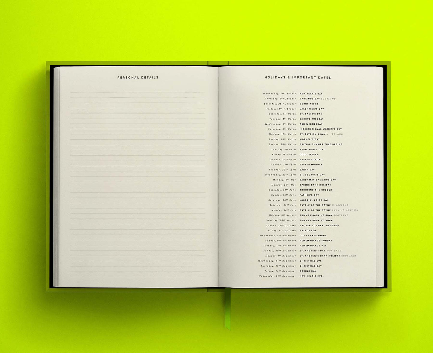 Blank Canvas Lime Green 2026 Diary