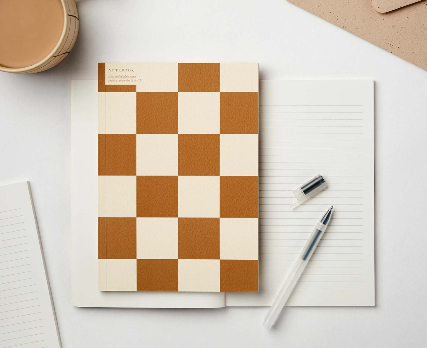A5 Ochre Checkerboard Notebook - lined & plain pages