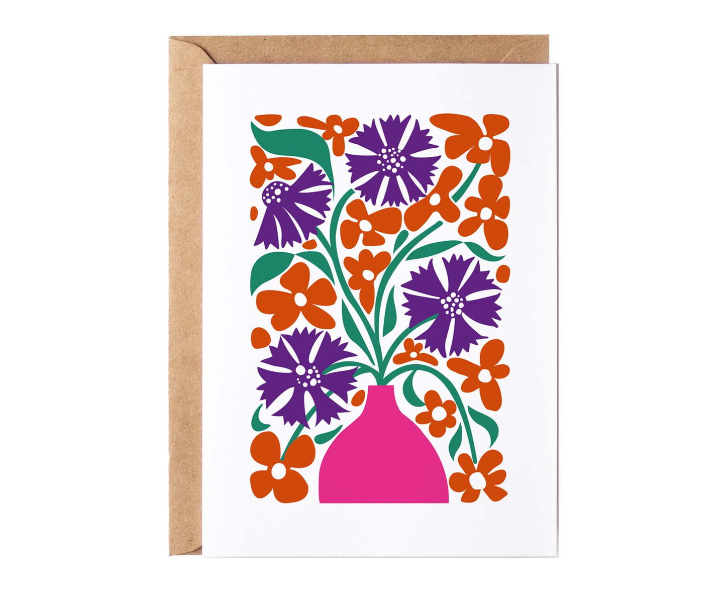 Vase of Cornflowers Floral Art Card