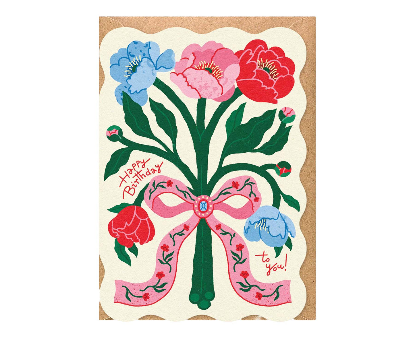 Peonies Floral Shaped Birthday Card