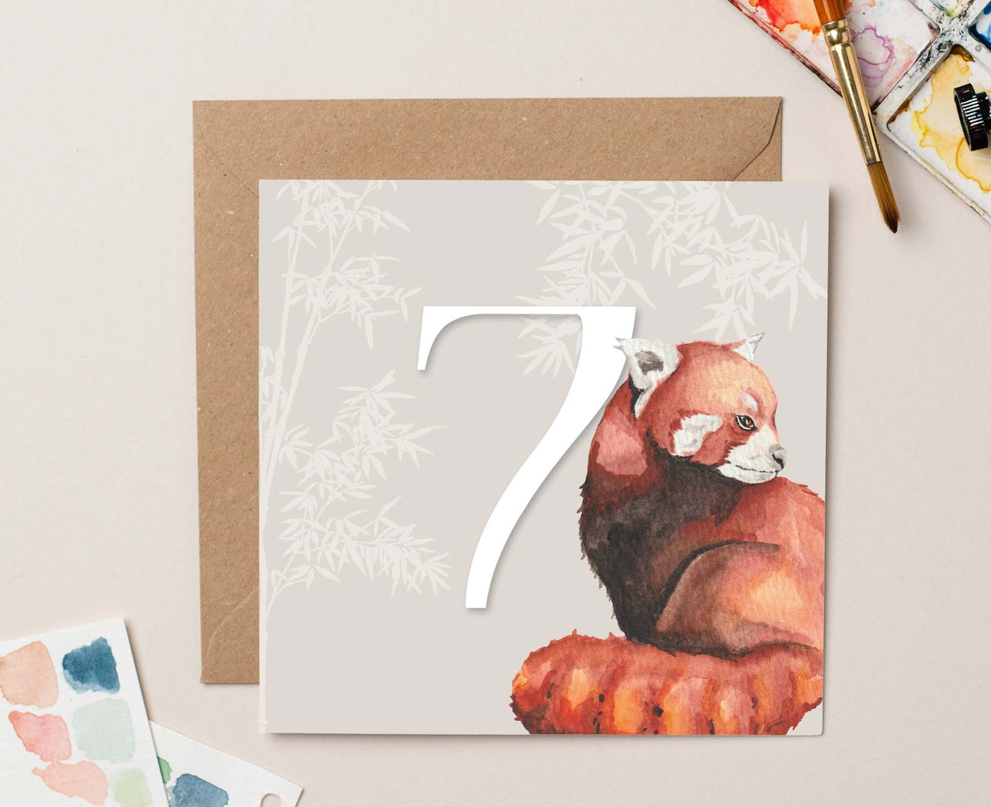 Red Panda 7th Birthday Card