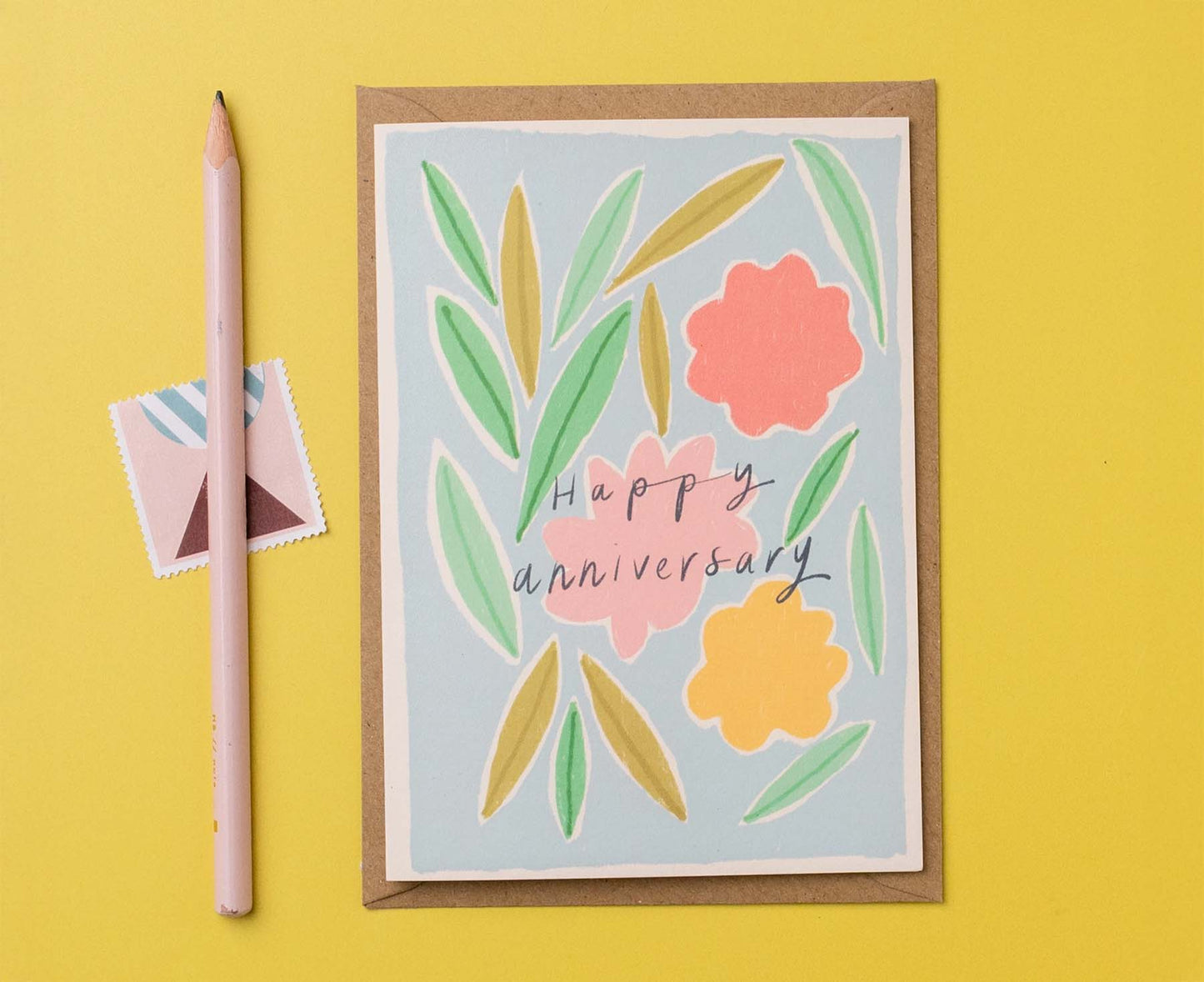 Happy Anniversary Floral Illustrated Anniversary Card