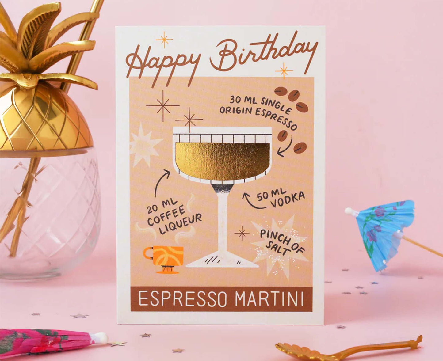 Espresso Martini Cocktail Foiled Birthday Card