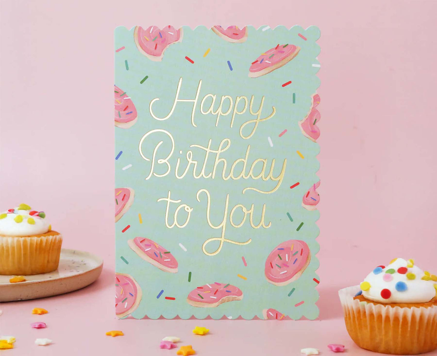 Sugar Cookies Happy Birthday To You Foiled Scalloped Birthday Card