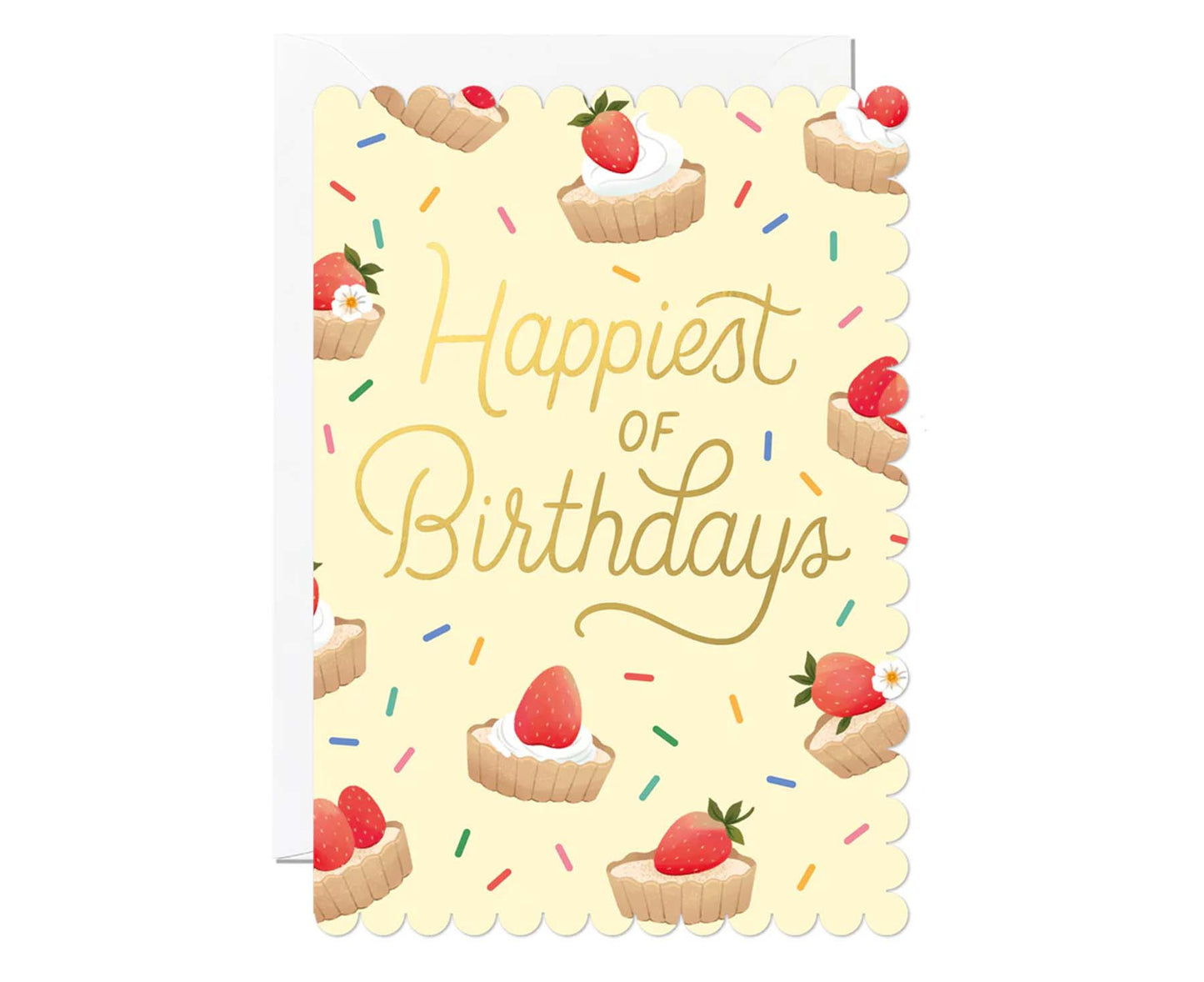 Strawberry Tart Happiest of Birthdays Foiled Scalloped Birthday Card