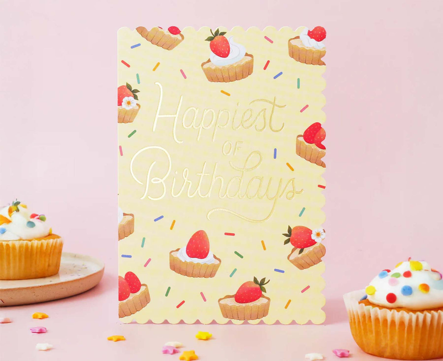 Strawberry Tart Happiest of Birthdays Foiled Scalloped Birthday Card