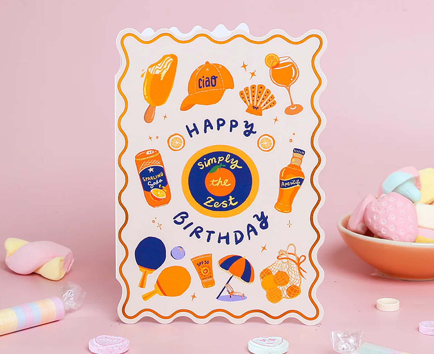 Orange Themed Foiled Scalloped Birthday Card