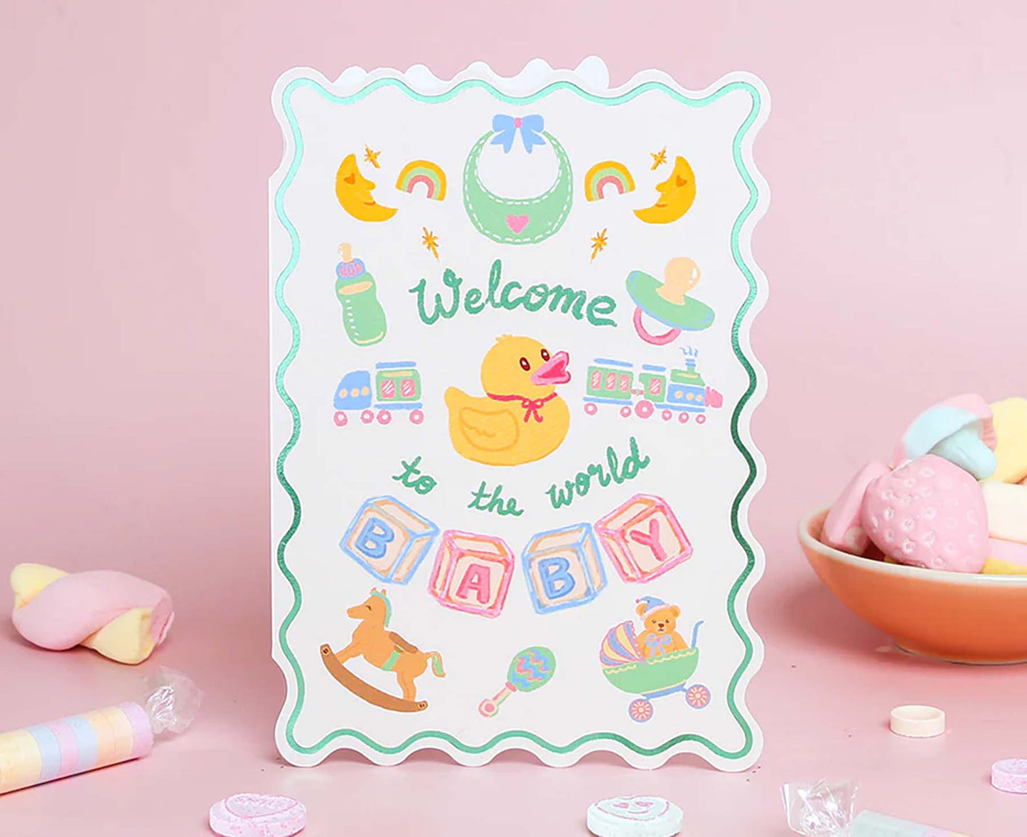Welcome To The World Foiled Scalloped New Baby Card