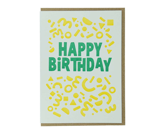 Happy Birthday Yellow Shapes Letterpress Birthday Card