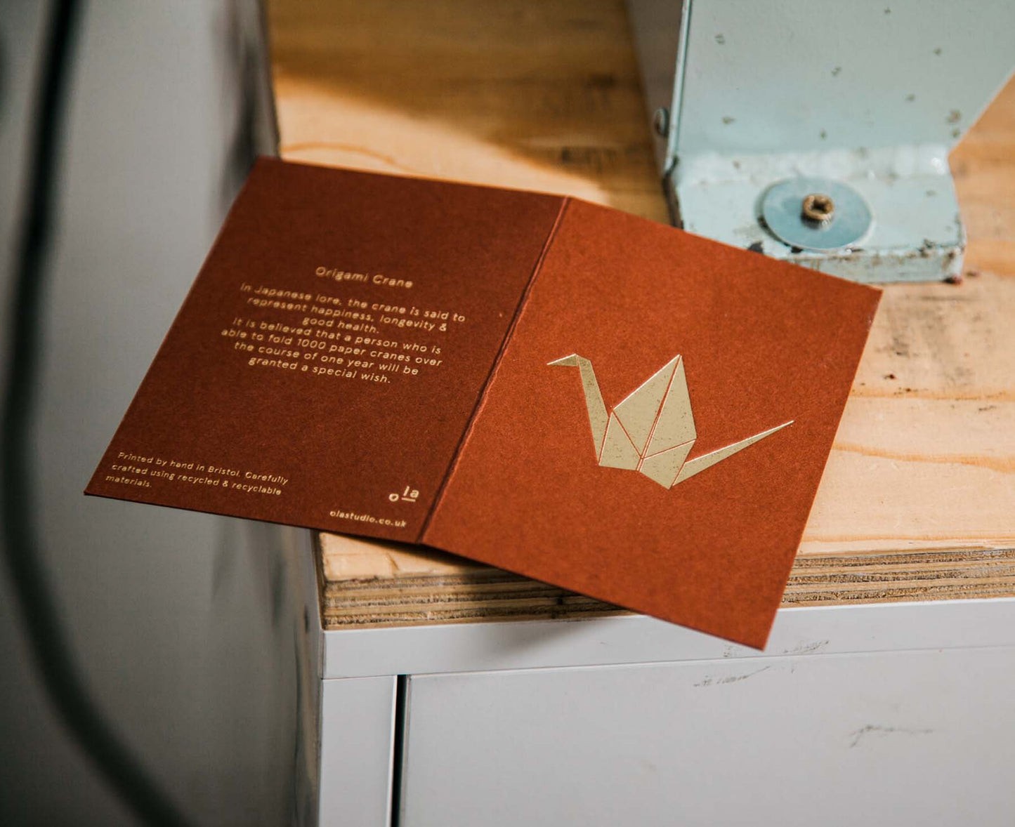 Small Foiled Blocked Paper Crane Christmas Card