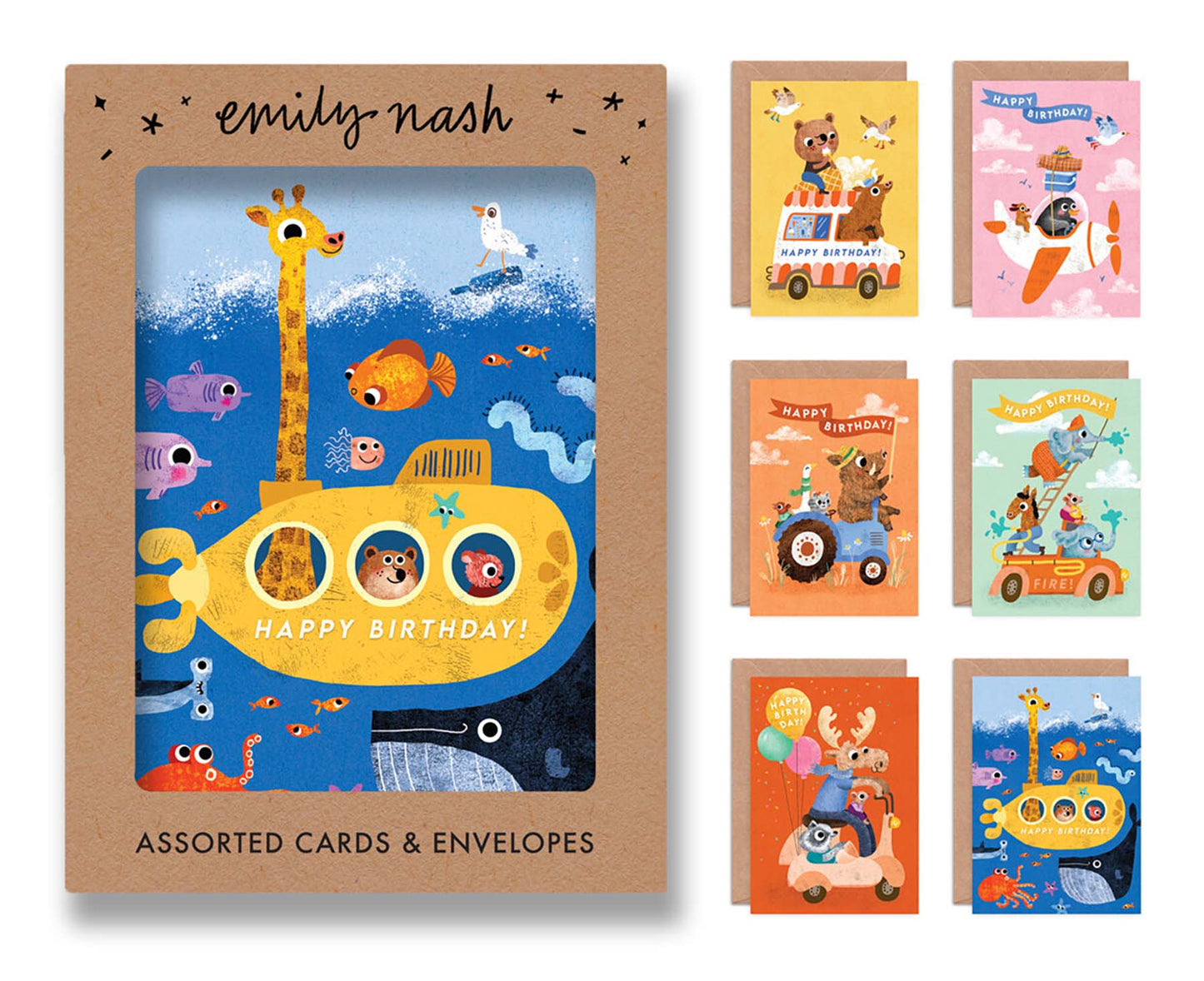 Pack of 6 Animals On The Move Kids Birthday Cards