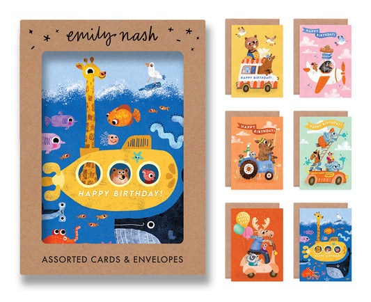 Pack of 6 Animals On The Move Kids Birthday Cards