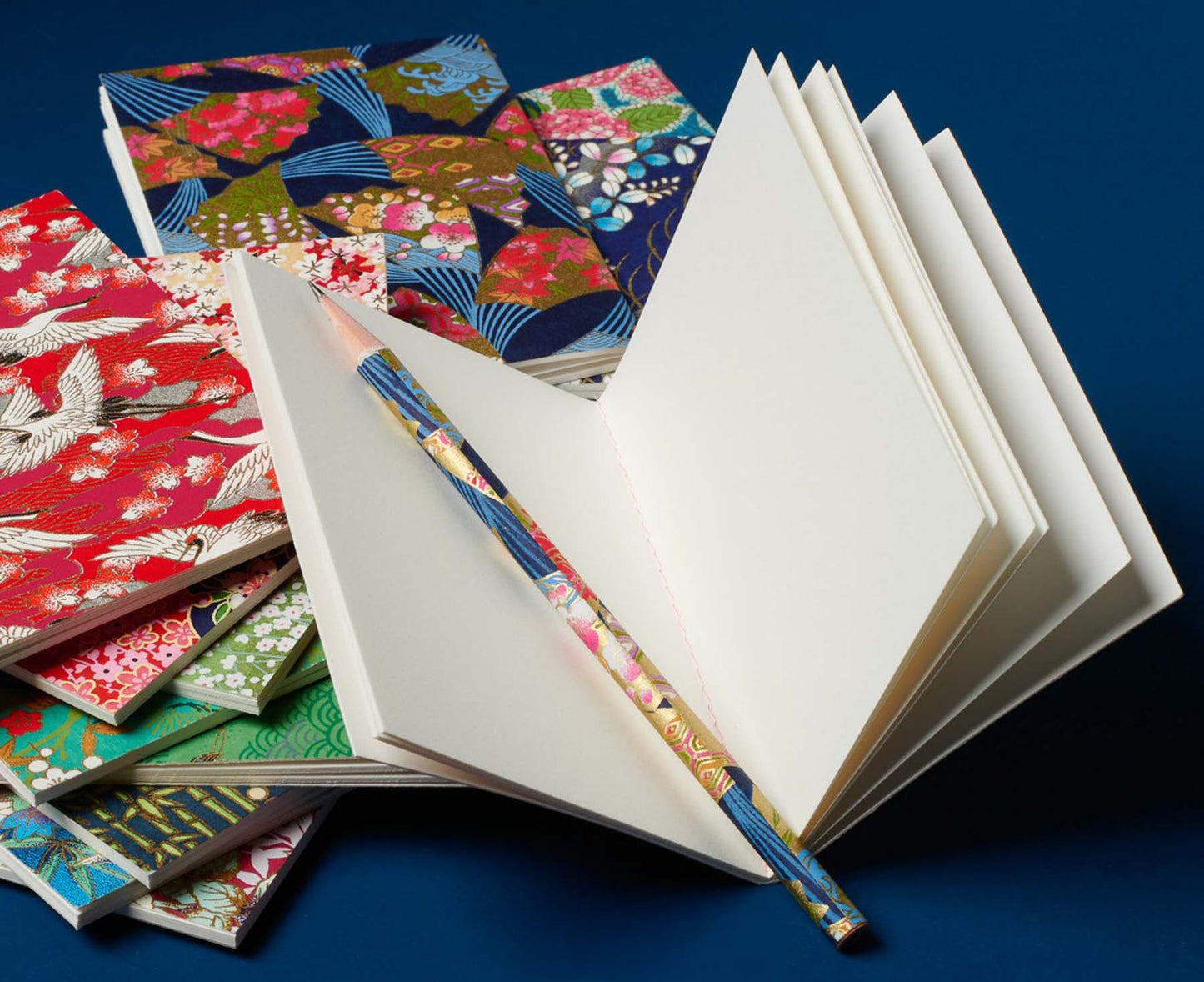 Small Patterned Notebook Cranes & Blossom Plain Pages