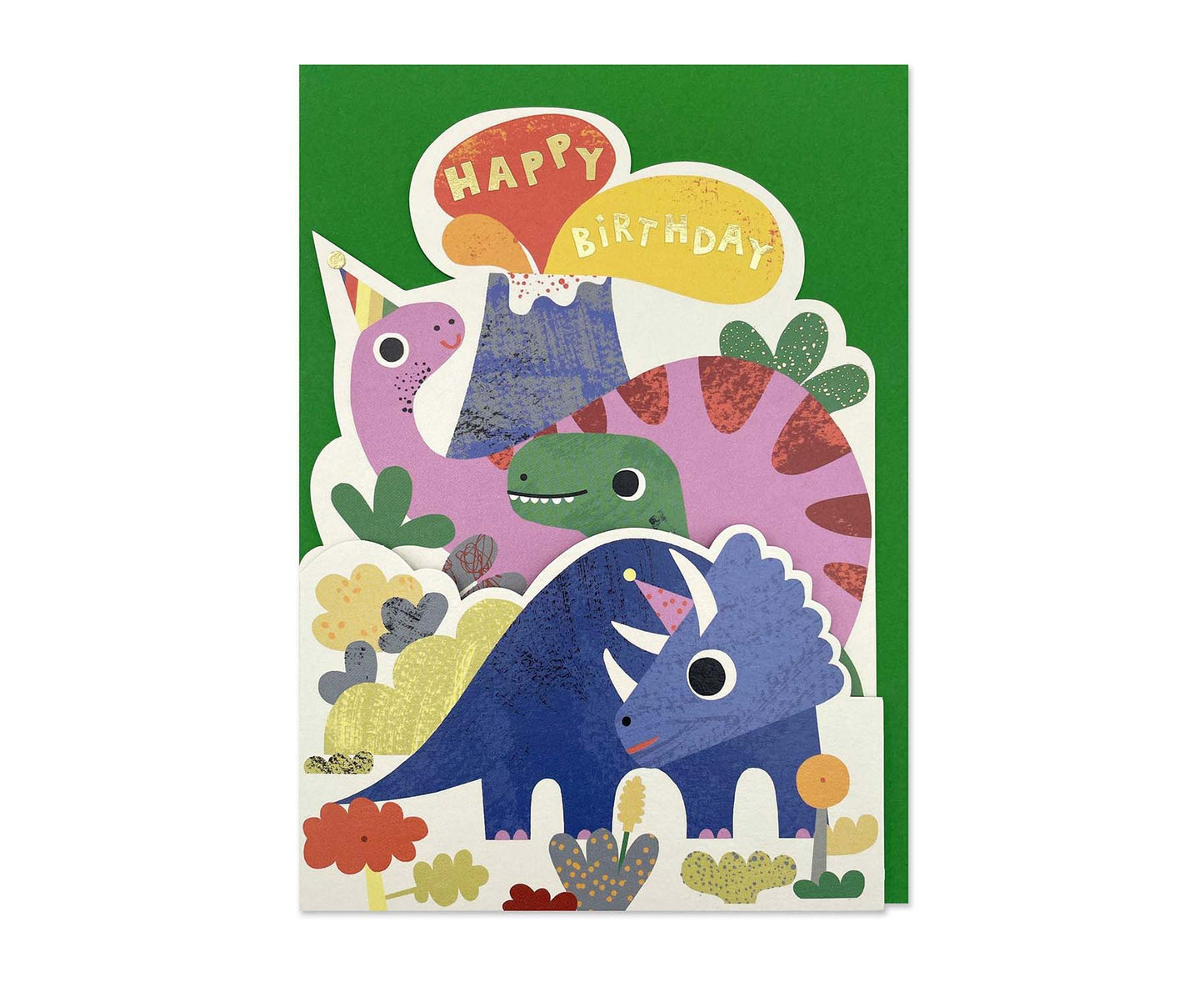 Fold Out Dinosaur Foiled Kids Birthday Card
