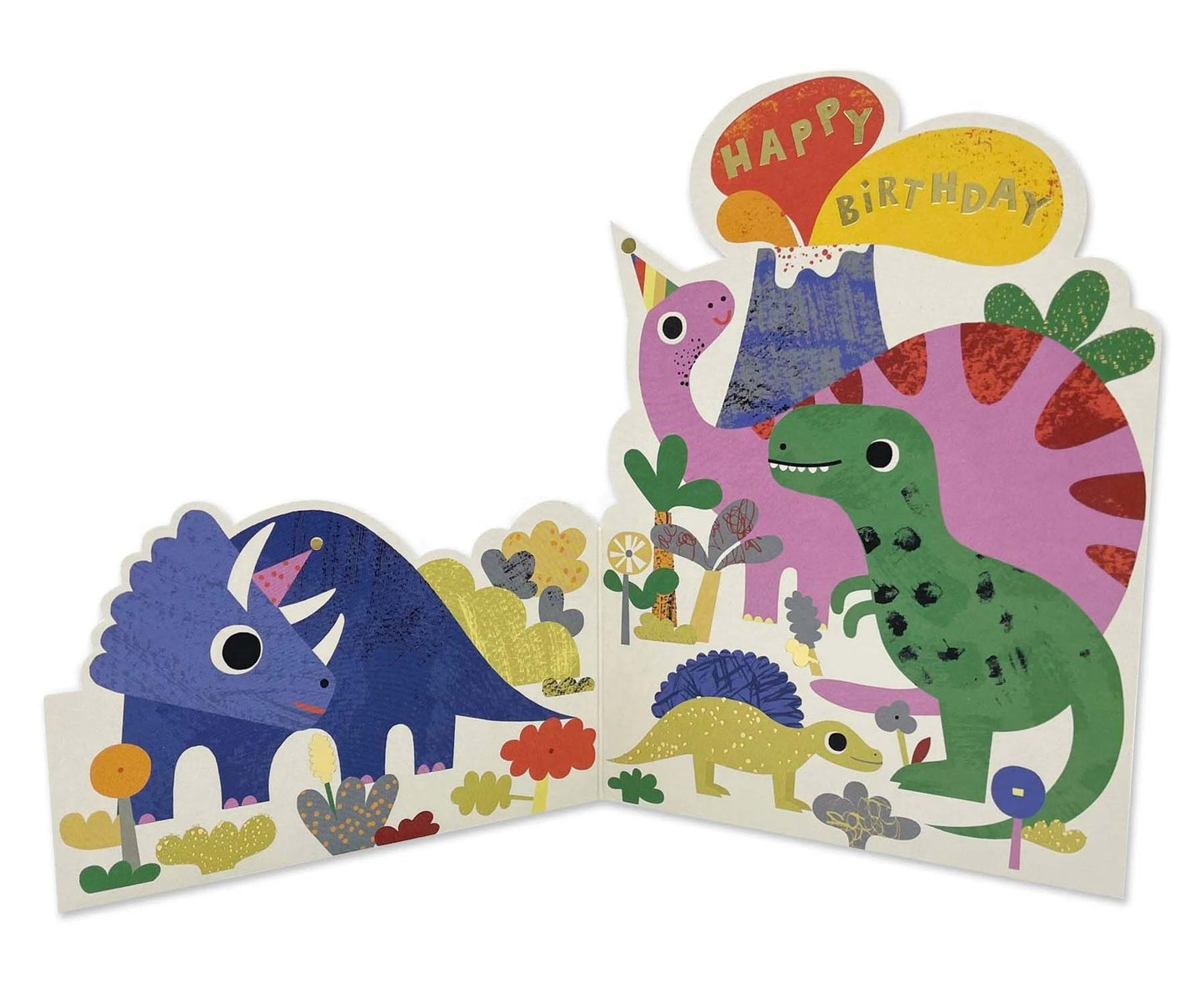 Fold Out Dinosaur Foiled Kids Birthday Card