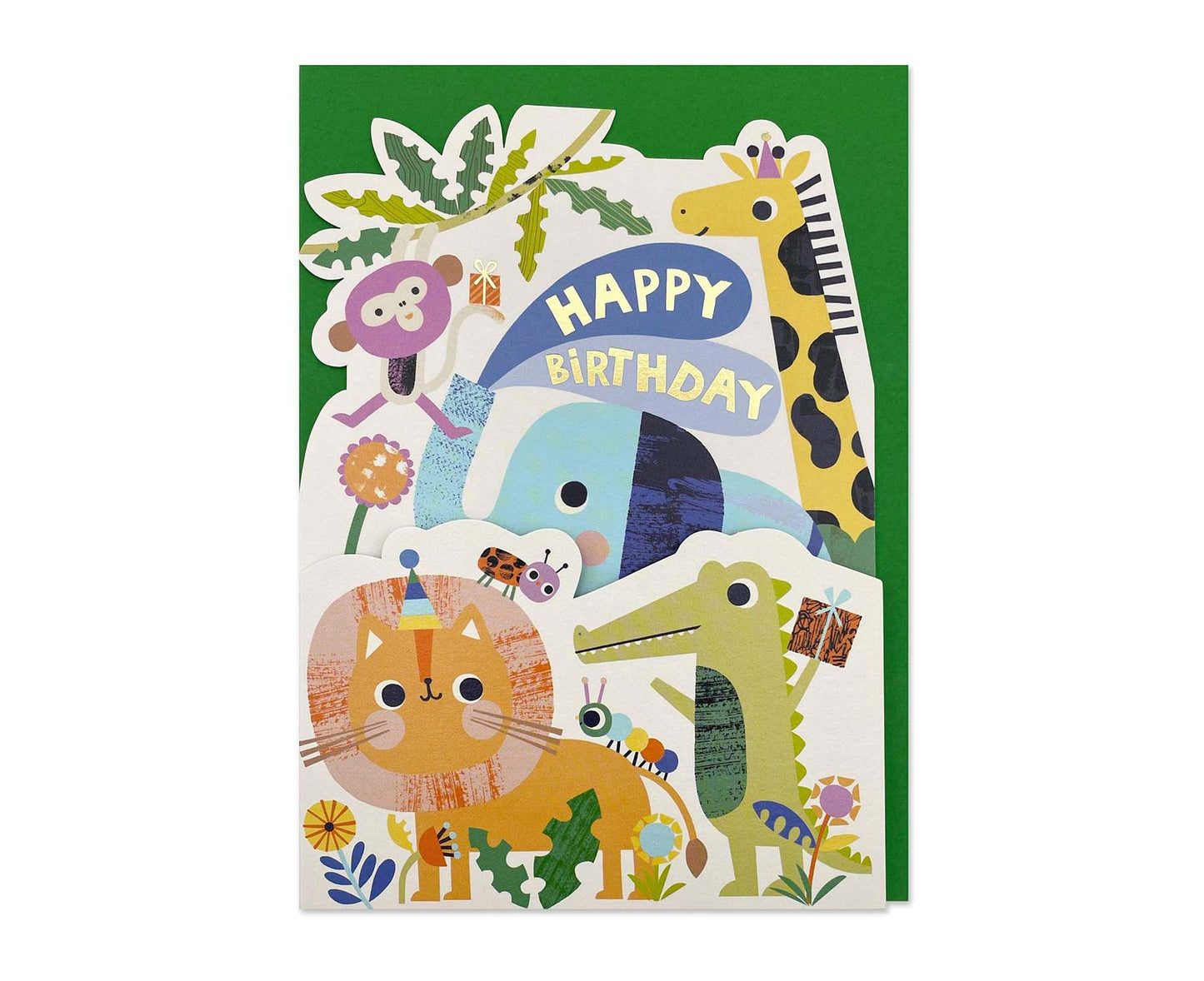 Fold Out Animals Foiled Kids Birthday Card