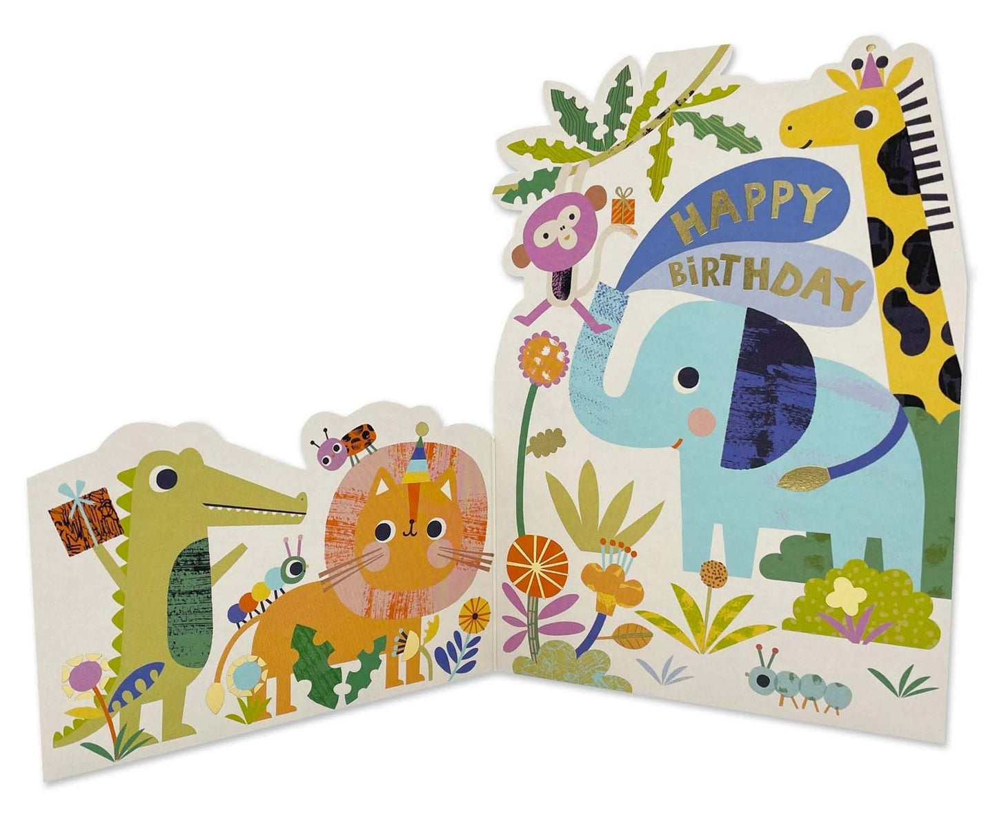Fold Out Animals Foiled Kids Birthday Card