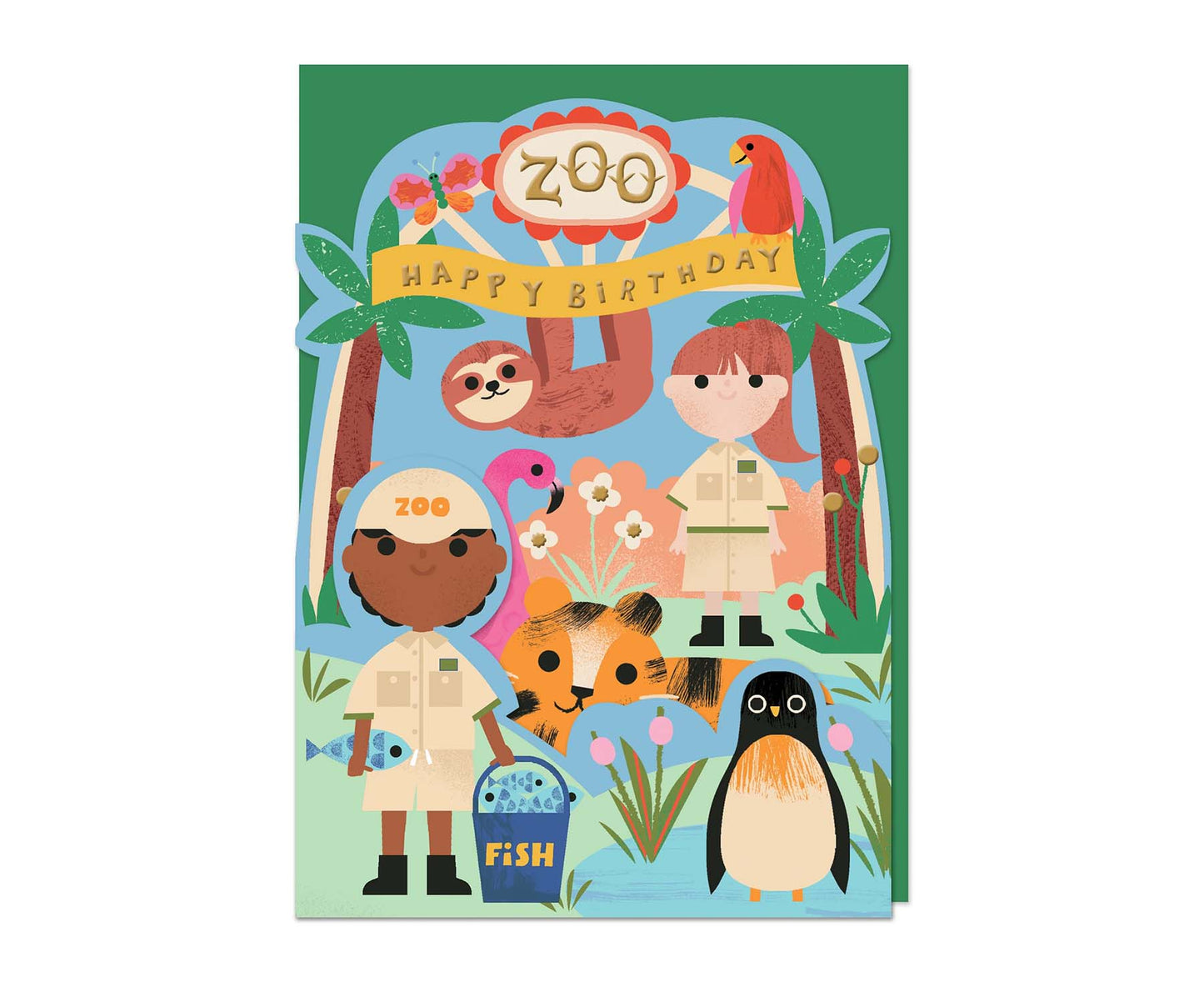 Fold Out Zoo Foiled Kids Birthday Card