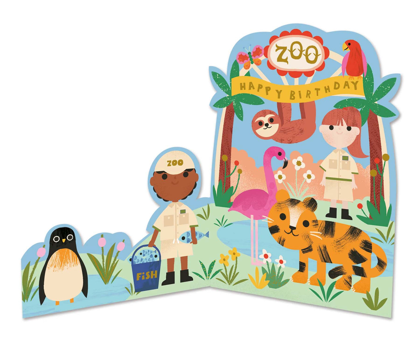 Fold Out Zoo Foiled Kids Birthday Card