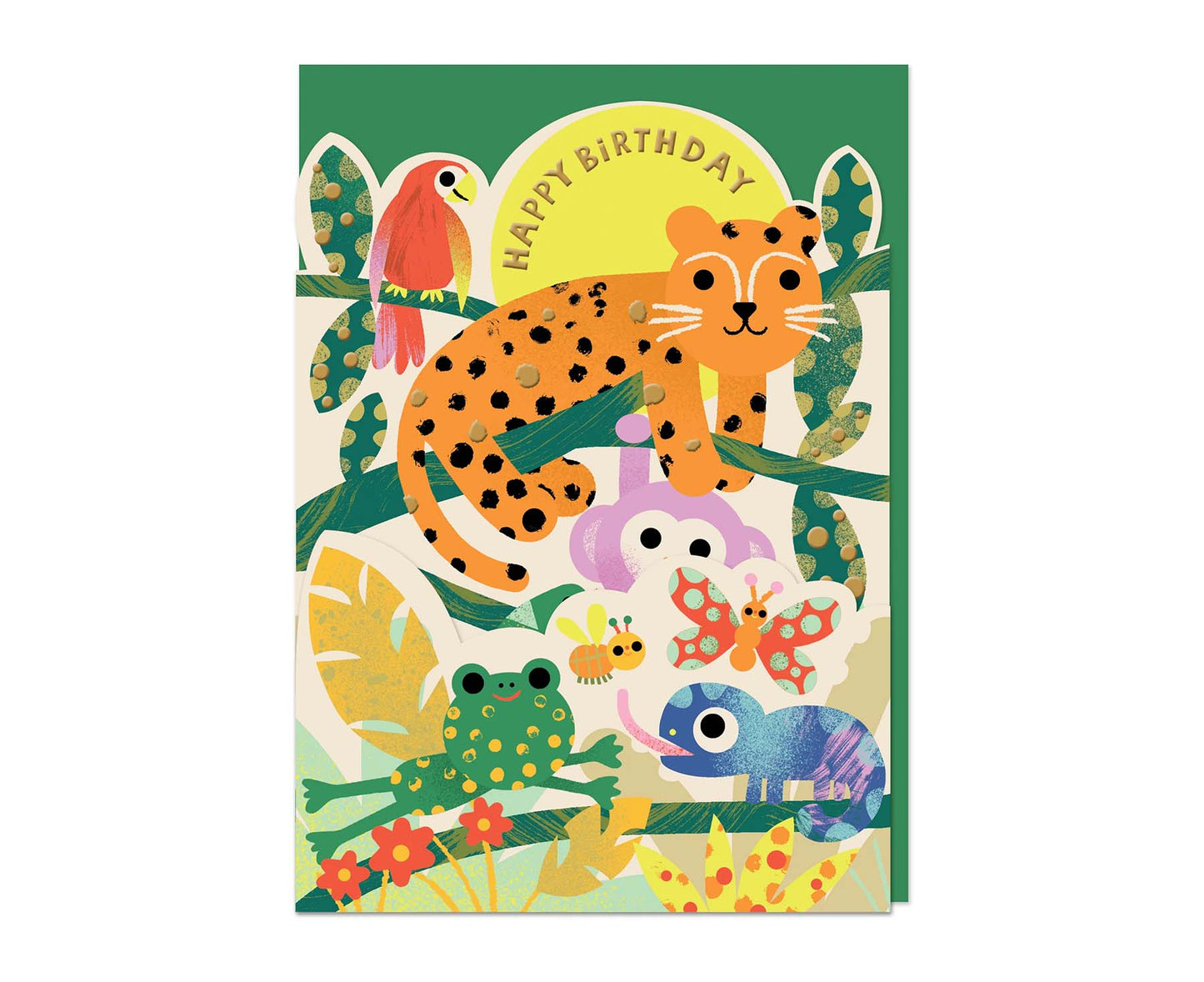 Fold Out Jungle Animals Foiled Kids Birthday Card