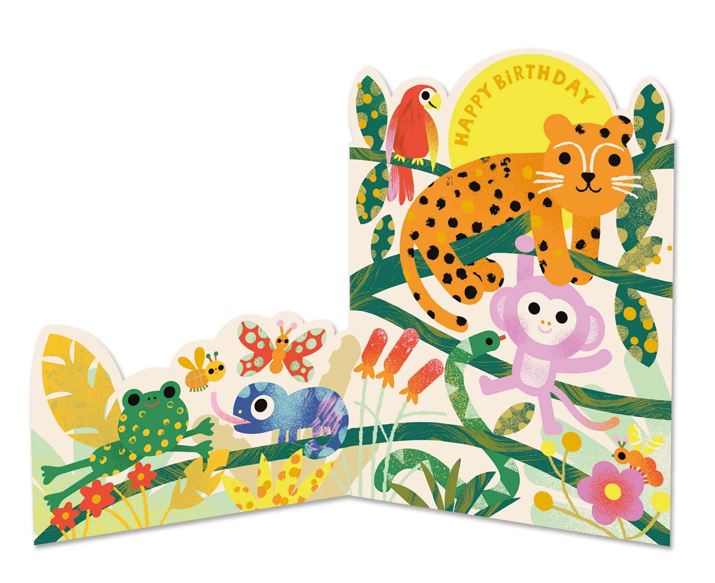 Fold Out Jungle Animals Foiled Kids Birthday Card