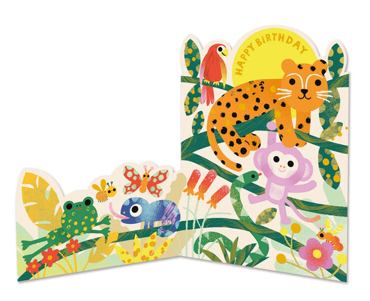Fold Out Jungle Animals Foiled Kids Birthday Card