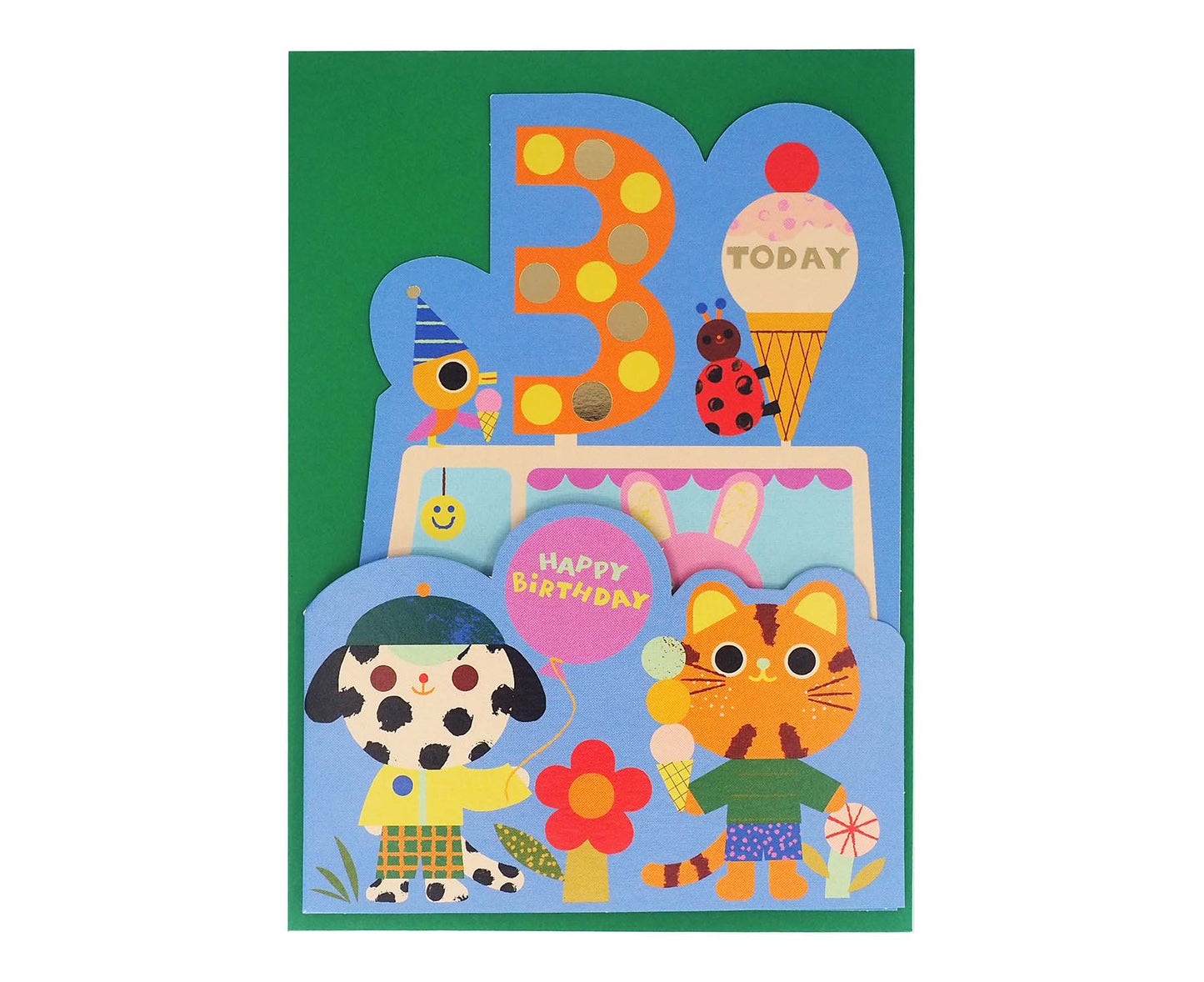 Fold Out Animal Ice Cream Van Foiled 3rd Birthday Card