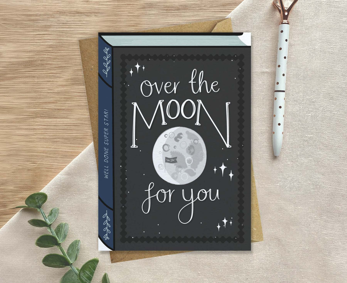 Over The Moon Book Congratulations Card