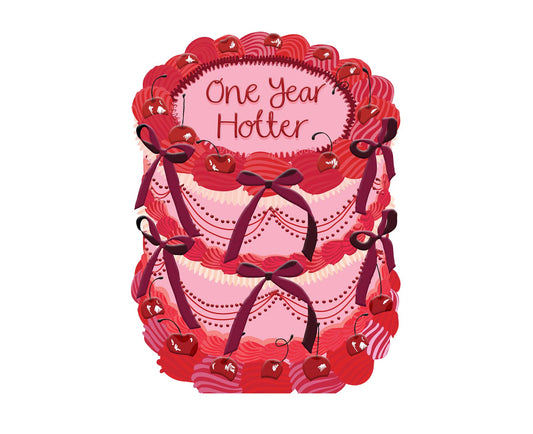 One Year Hotter Spot Varnish Cutout Cake Birthday Card