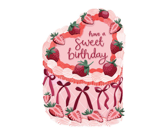 Sweet Birthday Strawberry Spot Varnish Cutout Heart Cake Birthday Card